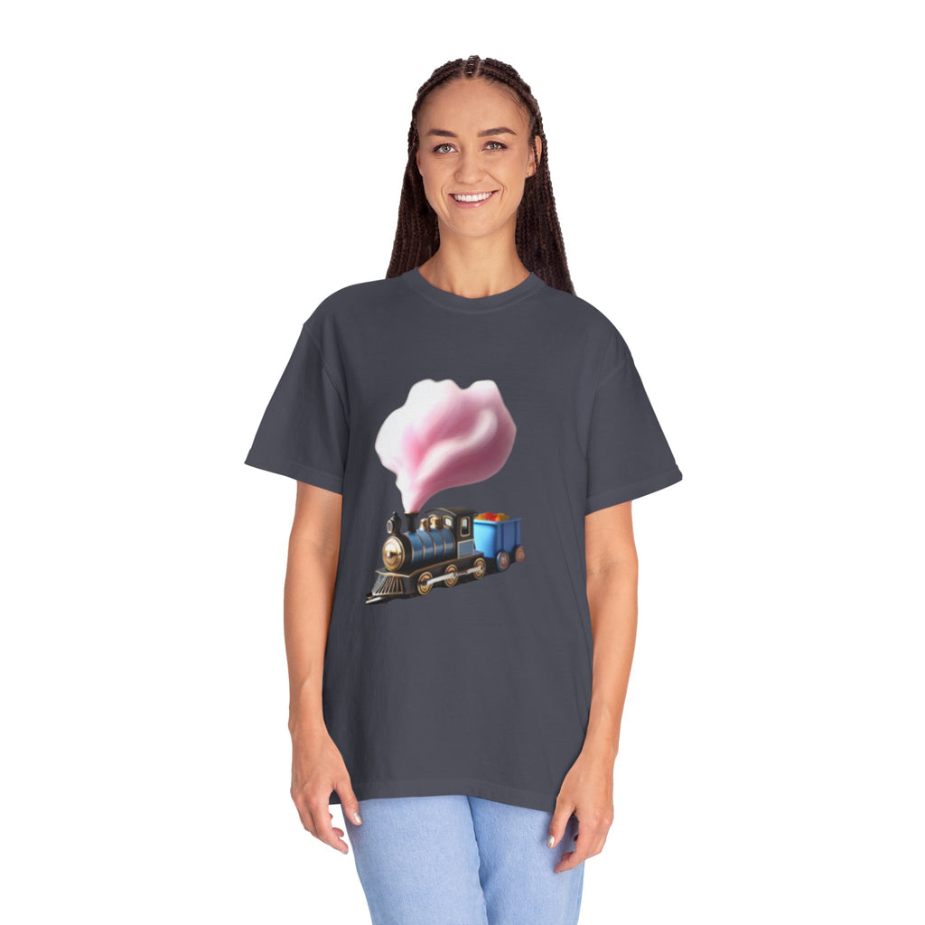 Vintage Steam Train T-Shirt with cotton candy’s Pink Smoke .—