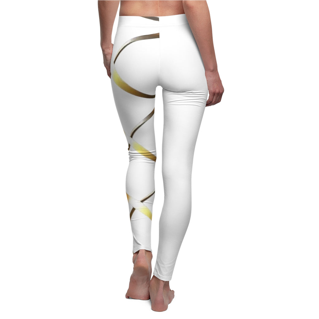 Gold Ribbon White Leggings — Women’s Casual AOP Leggings