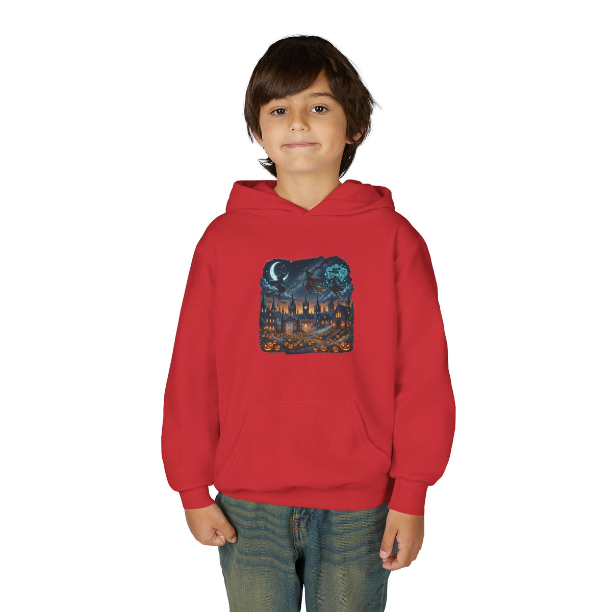 HALLOWEEN Youth Hoodie — Cozy Autumn Cabin Night Illustration