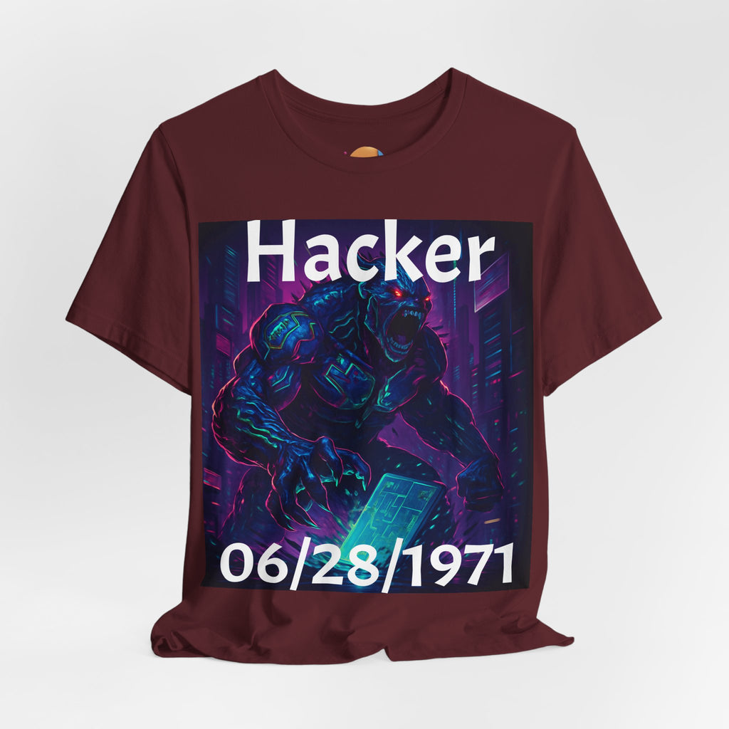 HACKER— '06/28/1971' Graphic tee. Dark Creature Illustration