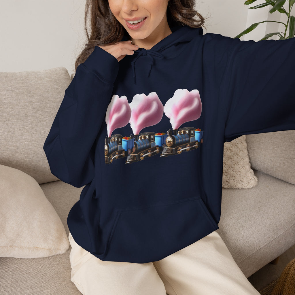 Cotton Candy Train Hoodie — Whimsical Retro Locomotive Sweatshirt