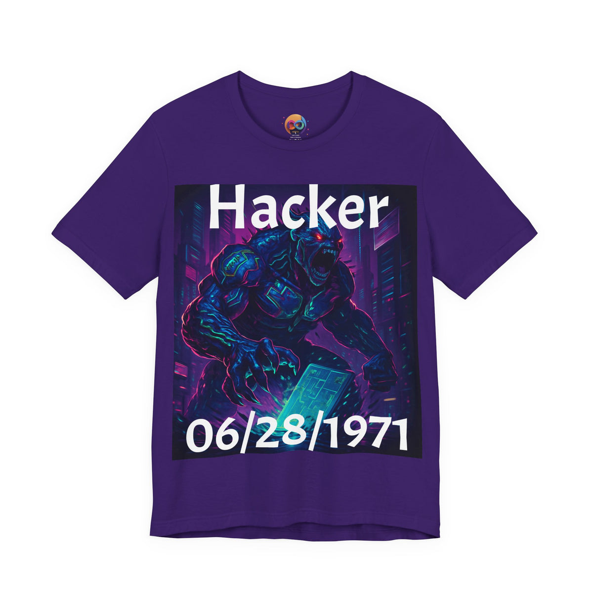 HACKER— '06/28/1971' Graphic tee. Dark Creature Illustration