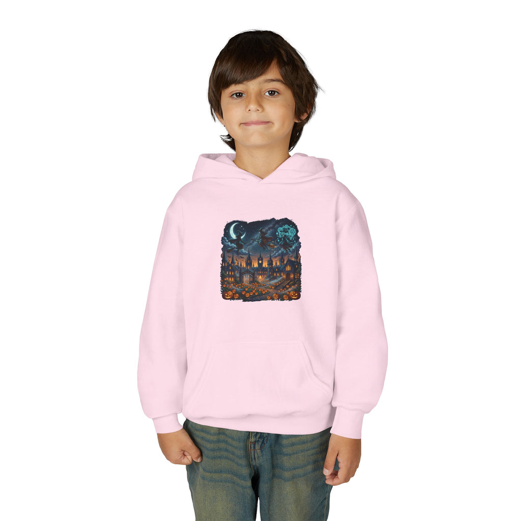 HALLOWEEN Youth Hoodie — Cozy Autumn Cabin Night Illustration