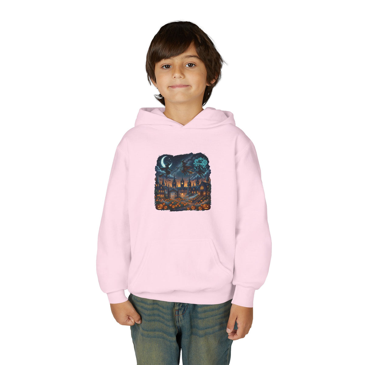 HALLOWEEN Youth Hoodie — Cozy Autumn Cabin Night Illustration