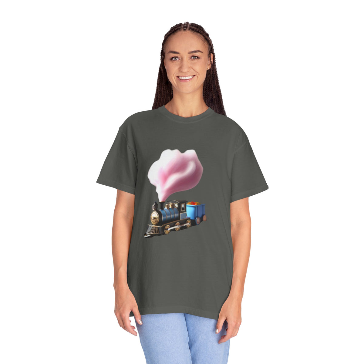Vintage Steam Train T-Shirt with cotton candy’s Pink Smoke .—